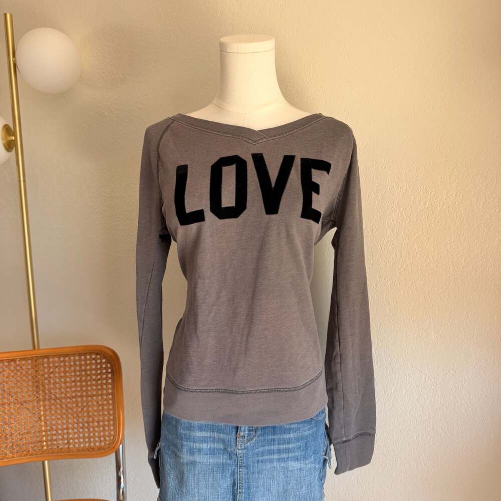 PINK Victoria's Secret Grey Love Leopard Velvet Logo Long Sleeve Sweatshirt